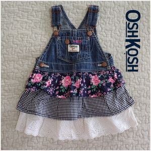 OshKosh Girl Eyelet Floral Ruffle Denim Jumper, Size 24 Months